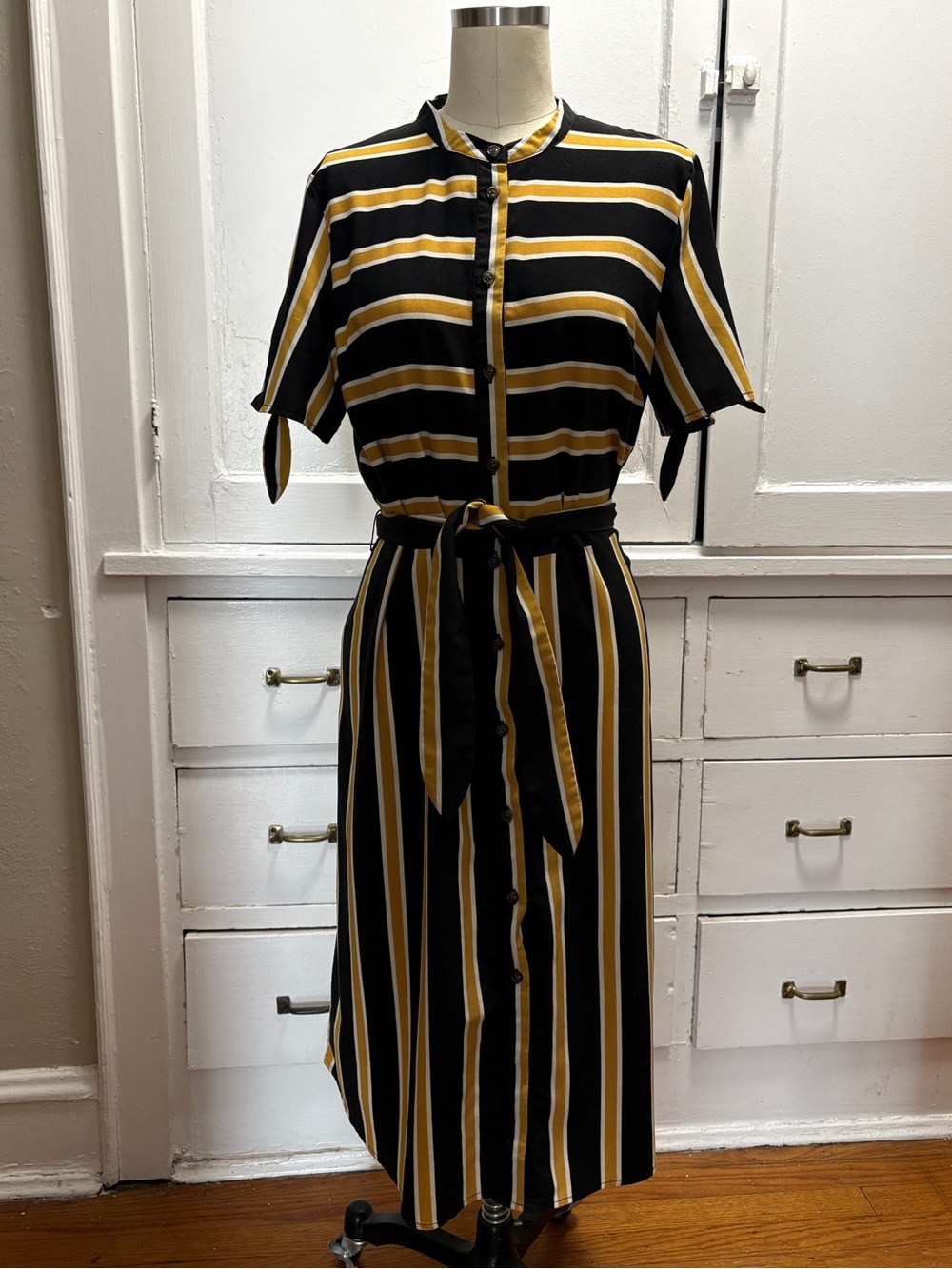 Who What Wear Black & Yellow Striped Dress - Size Large